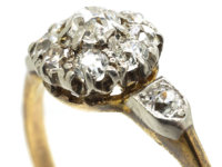 Edwardian 18ct Gold & Diamond Cluster Ring with Diamond Set Shoulders