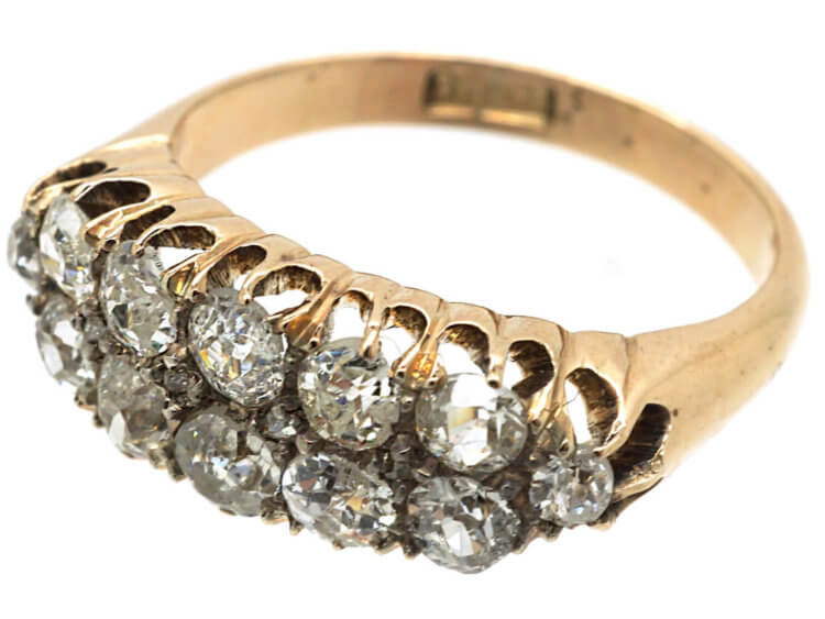 Victorian 18ct Gold, Two Row Diamond Boat Shaped Ring