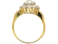 Edwardian 18ct Gold Diamond Cluster Ring with Diamond Set Shoulders