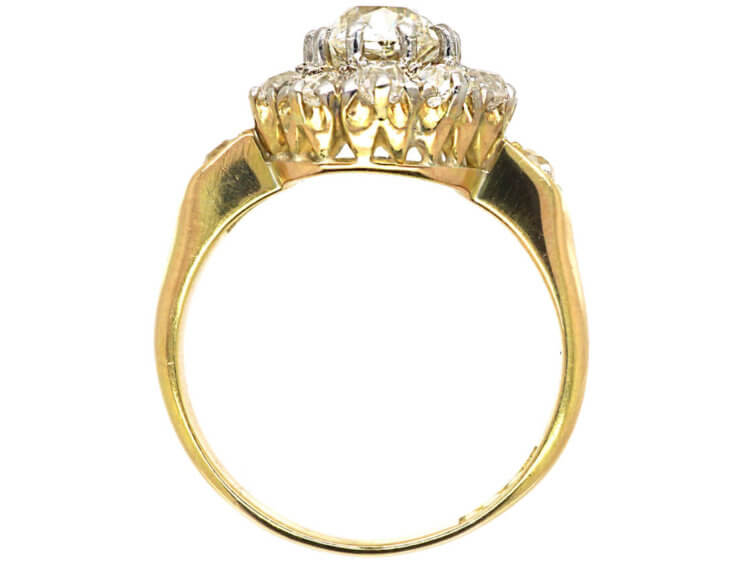 Edwardian 18ct Gold Diamond Cluster Ring with Diamond Set Shoulders