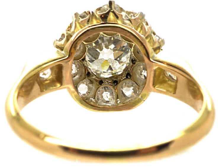 Edwardian 18ct Gold Diamond Cluster Ring with Diamond Set Shoulders