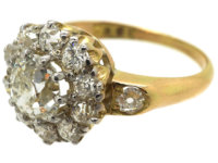 Edwardian 18ct Gold Diamond Cluster Ring with Diamond Set Shoulders