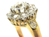 Edwardian 18ct Gold Diamond Cluster Ring with Diamond Set Shoulders
