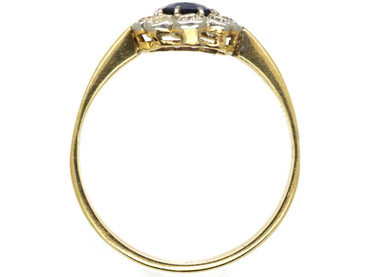 Edwardian 18ct Gold & Platinum, Sapphire & Diamond Oval Cluster Ring