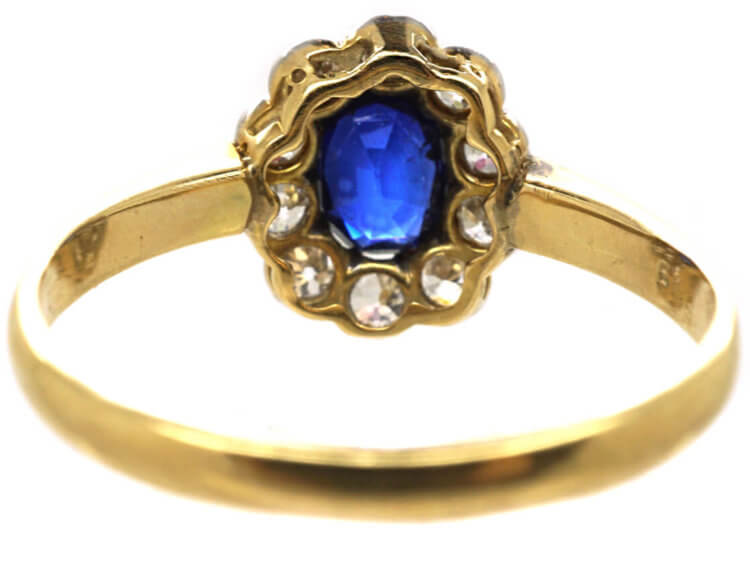 Edwardian 18ct Gold & Platinum, Sapphire & Diamond Oval Cluster Ring