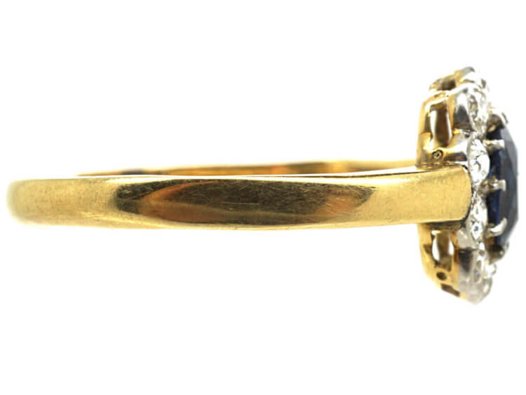 Edwardian 18ct Gold & Platinum, Sapphire & Diamond Oval Cluster Ring