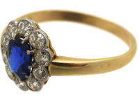 Edwardian 18ct Gold & Platinum, Sapphire & Diamond Oval Cluster Ring