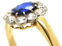 Edwardian 18ct Gold & Platinum, Sapphire & Diamond Oval Cluster Ring