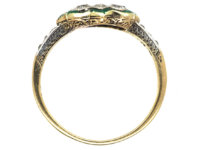 Art Deco 18ct Gold & Platinum, Emerald & Diamond Cluster Ring