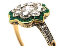 Art Deco 18ct Gold & Platinum, Emerald & Diamond Cluster Ring