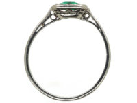 Art Deco Platinum, Emerald & Diamond Rectangular Ring