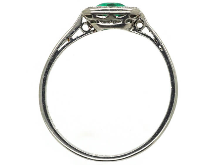 Art Deco Platinum, Emerald & Diamond Rectangular Ring