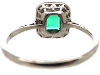 Art Deco Platinum, Emerald & Diamond Rectangular Ring