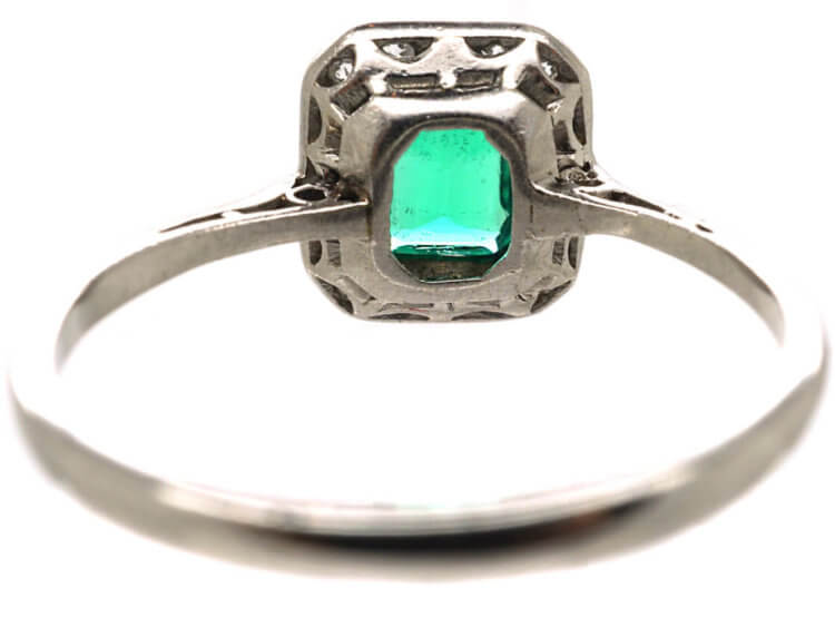 Art Deco Platinum, Emerald & Diamond Rectangular Ring