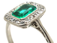 Art Deco Platinum, Emerald & Diamond Rectangular Ring