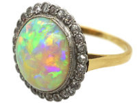 Edwardian Large 18ct Gold, Opal & Diamond Cluster Ring