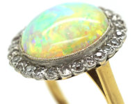 Edwardian Large 18ct Gold, Opal & Diamond Cluster Ring