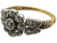 Victorian Diamond Cluster Ring with Diamond Set Leaf Shoulders