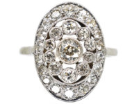 Art Deco French Platinum & Diamond Oval Cluster Ring