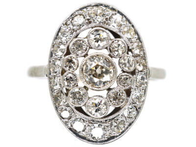 Art Deco French Platinum & Diamond Oval Cluster Ring