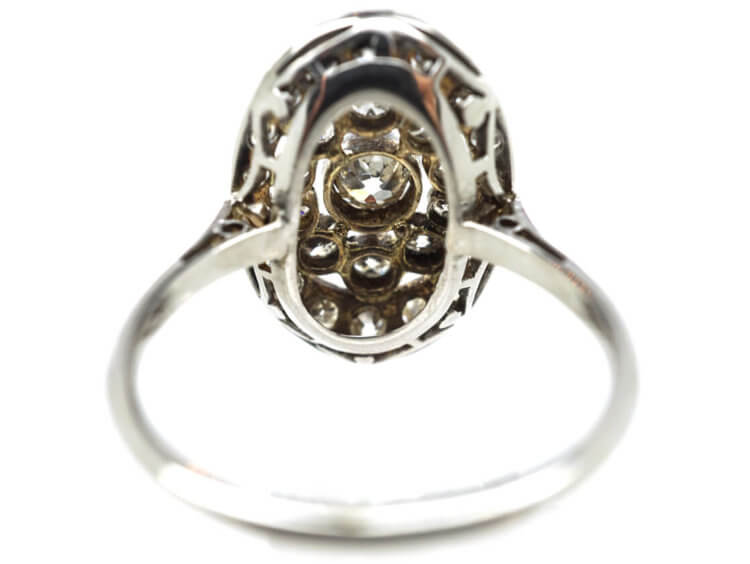 Art Deco French Platinum & Diamond Oval Cluster Ring