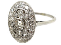 Art Deco French Platinum & Diamond Oval Cluster Ring
