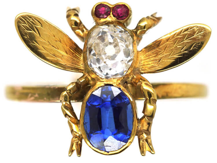 15ct Gold Diamond, Sapphire & Ruby Bee Ring