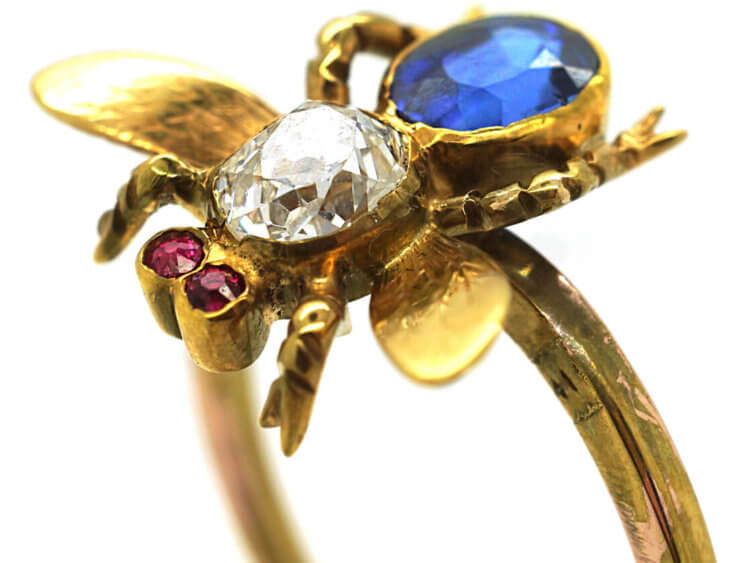 15ct Gold Diamond, Sapphire & Ruby Bee Ring