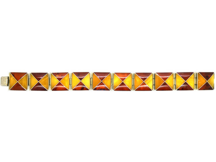 Silver & Two Colour Baltic Amber Bracelet