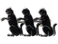 Art Deco Silver & Black Enamel Three Cats Brooch