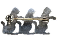 Art Deco Silver & Black Enamel Three Cats Brooch