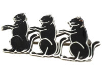Art Deco Silver & Black Enamel Three Cats Brooch