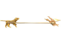 Edwardian 15ct Gold, Platinum & Enamel Shooting Brooch of a Gun Dog & Duck