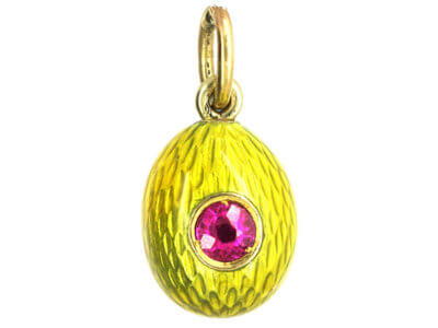 Edwardian Ruby & Yellow Enamel Egg Pendant
