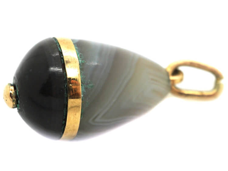 Edwardian Banded Grey Agate Egg Pendant