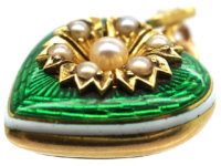 Edwardian 15ct Gold, Enamel & Natural Split Pearl Heart Pendant with Locket Back
