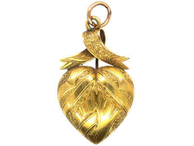 Victorian Heart Shaped Pendant with Ribbon Top