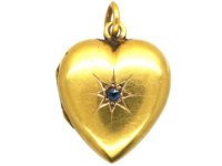 Edwardian 15ct Gold Heart Locket set with a Sapphire
