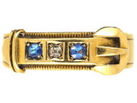 Victorian 18ct Gold Buckle Ring set with Sapphires & a Diamond