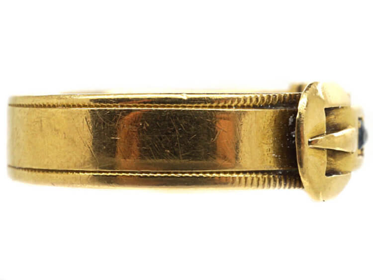 Victorian 18ct Gold Buckle Ring set with Sapphires & a Diamond