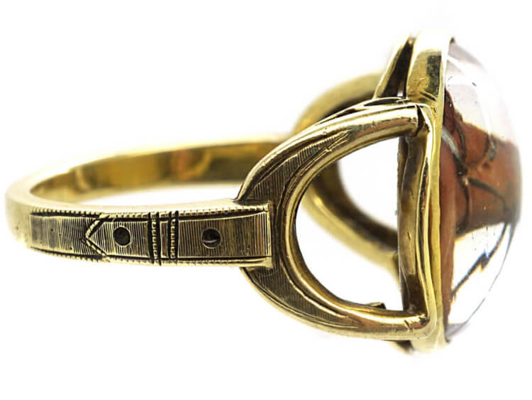 Art Deco 14ct Gold Reverse Intaglio Rock Crystal of a Horse's Head Ring