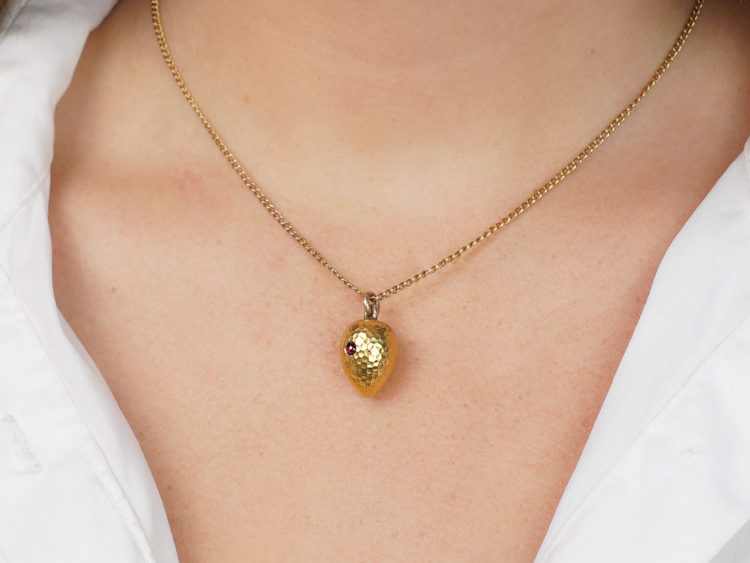 Edwardian 18ct Gold & Ruby Egg Pendant