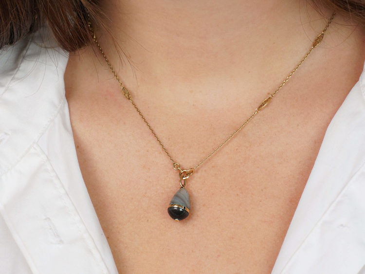 Edwardian Banded Grey Agate Egg Pendant