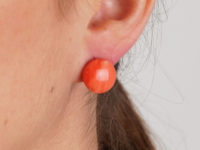 Edwardian Silver Gilt & Natural Coral Bouton Earrings