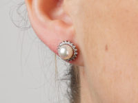 14ct White Gold, Pearl & Diamond Cluster Earrings