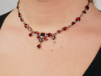 Edwardian Flat Cut Almandine Garnet, Pearl ​& Gold Necklace in Original Case