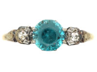 Art Deco 18ct Gold Blue Zircon & Diamond Ring