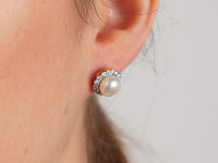 Platinum & 18ct Gold Pearl & Diamond Cluster Earrings