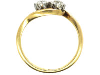 Edwardian 18ct Gold Two Stone Diamond Crossover Ring