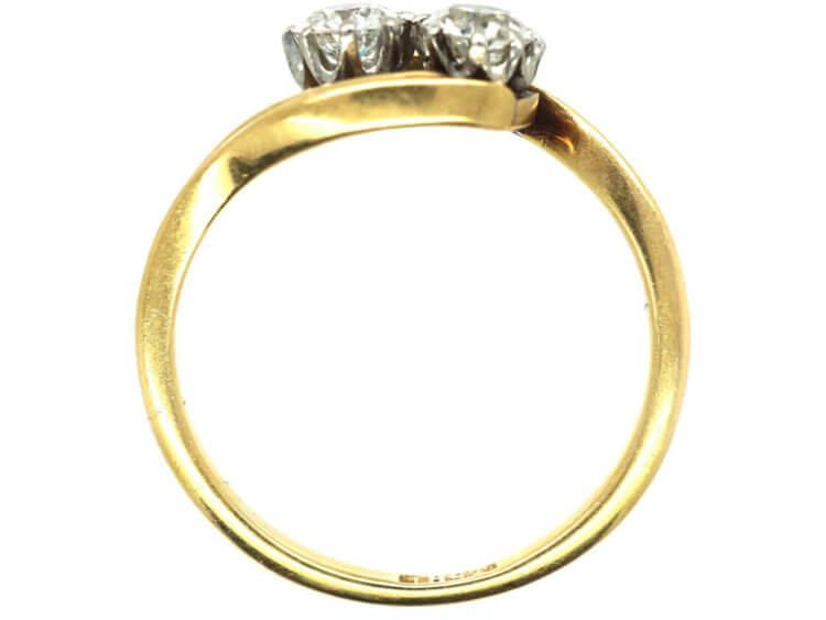 Edwardian 18ct Gold Two Stone Diamond Crossover Ring